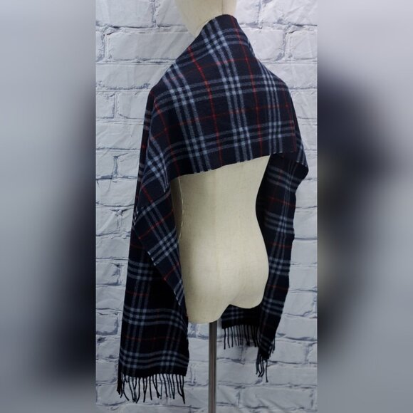 Burberry Vintage Scarf Nova Check Lambswool England Navy 90s Y2K 70" x 12.5" - Picture 3 of 13